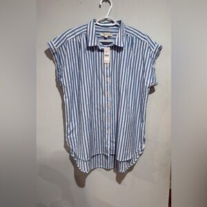 LOFT White and Blue Striped Button Down Shirt